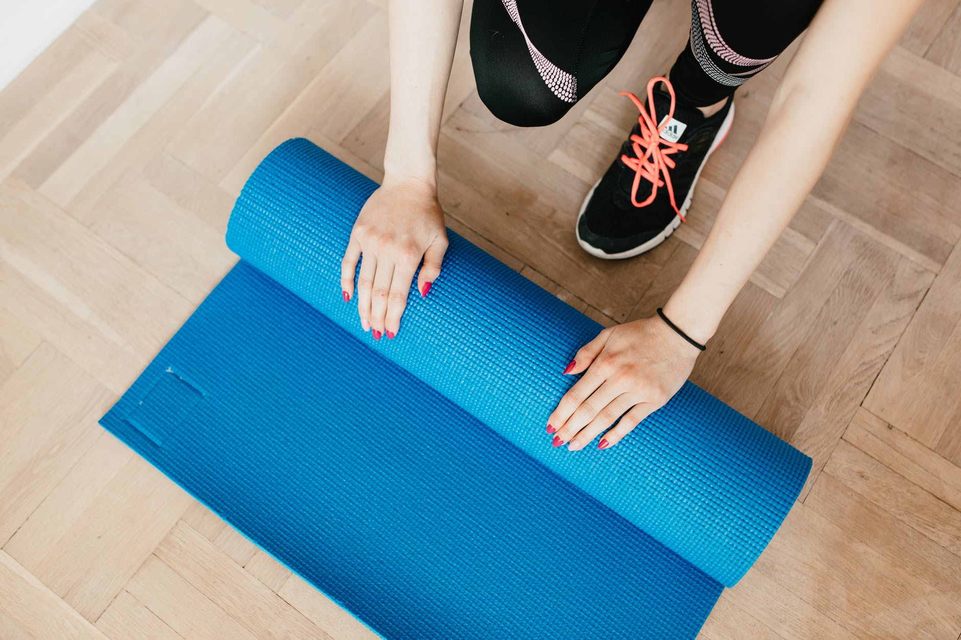 setting up a yoga mat